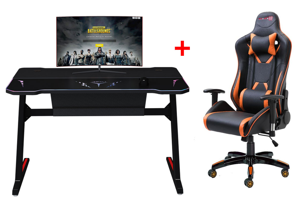 New Raptor Black and Orange Chair With Scorpion Gaming Desk