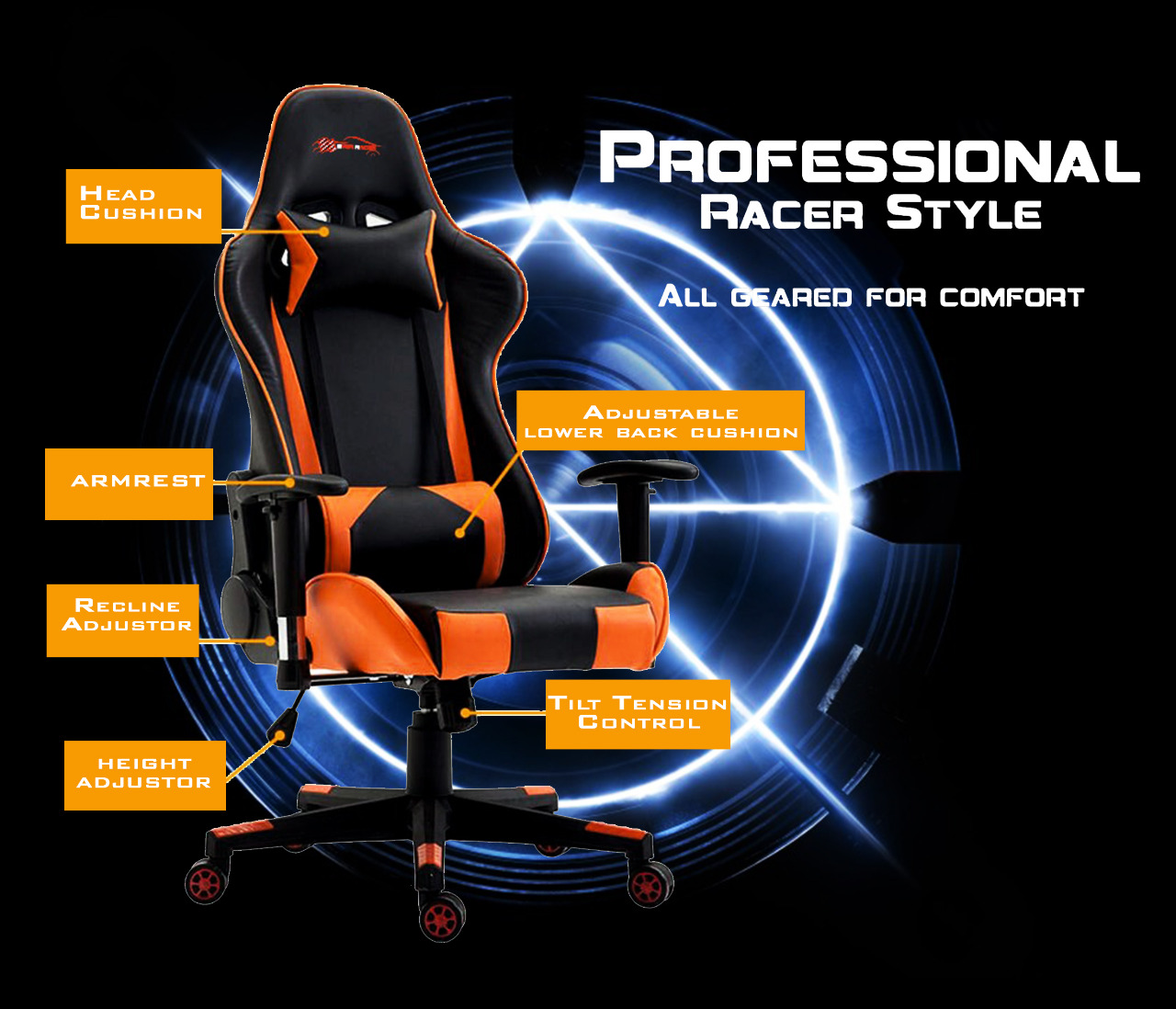 PU Leather Reclining Office Desk Gaming Executive Chair -Orange
