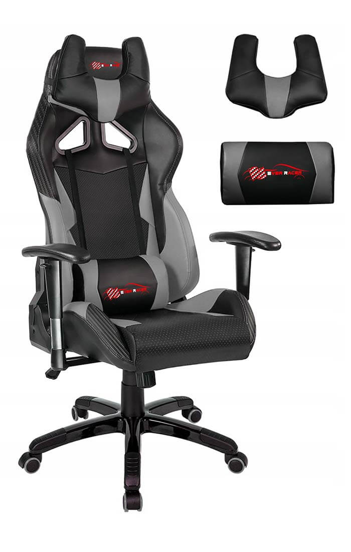 Latest EverRacer Grey & Black Carbon Fiber Gaming Office Chair