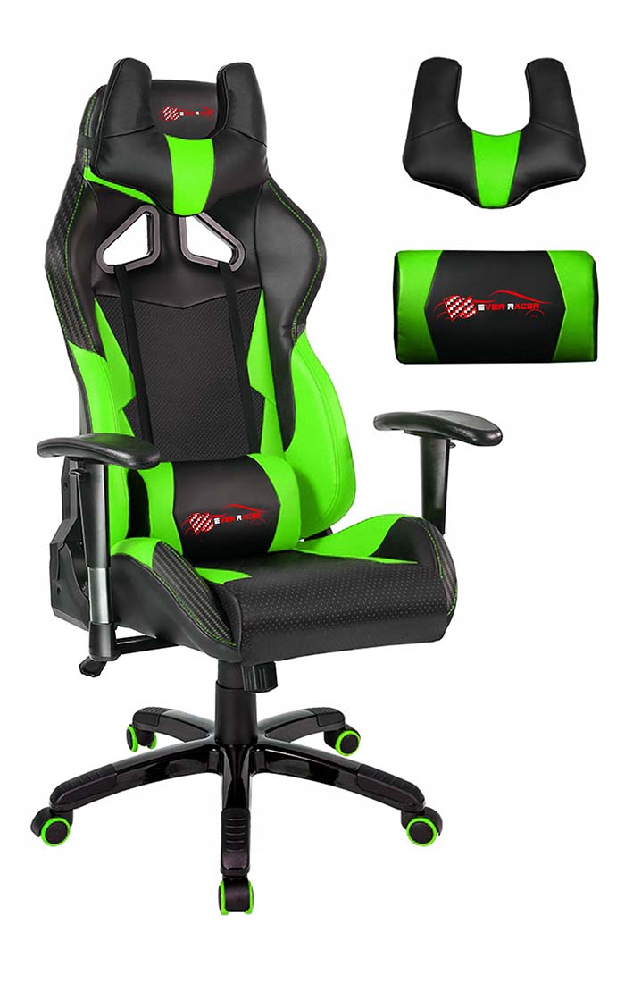 Latest EverRacer Green & Black Carbon Fiber Gaming Office Chair