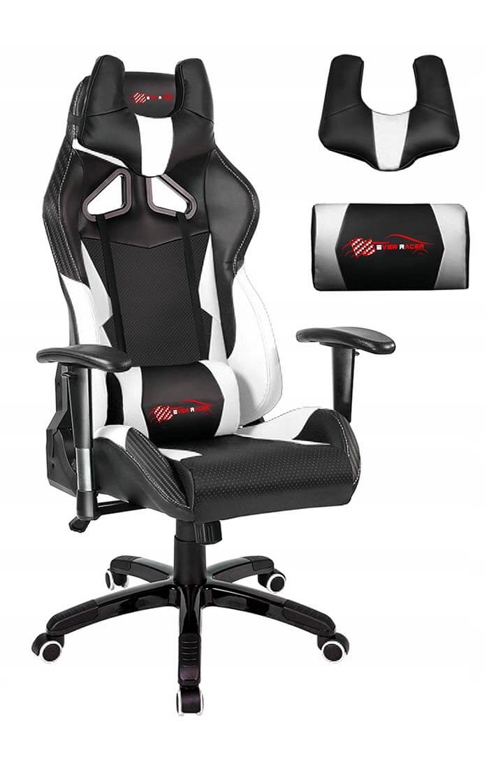 Latest EverRacer White & Black Carbon Fiber Gaming Office Chair