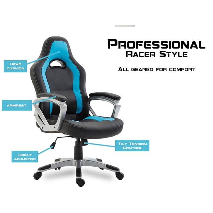 Blue Executive Computer Office Chair PU Leather